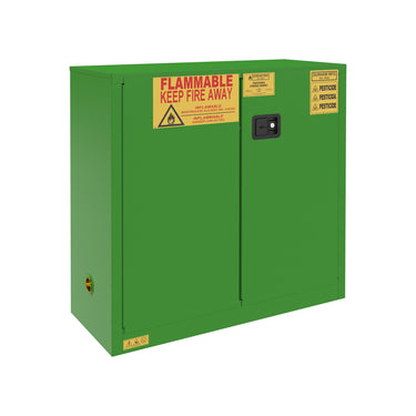 FM Approved, Pesticide Storage Cabinet, 30 Gallon, 2 Doors, Manual Close, 1 Shelf, 2 Plastic Trays, Green